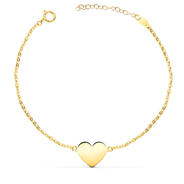 18K PULSERA ORO AMARILLO CORAZON EN BRILLO 12X10 MM. LARGO: 18 2 CM