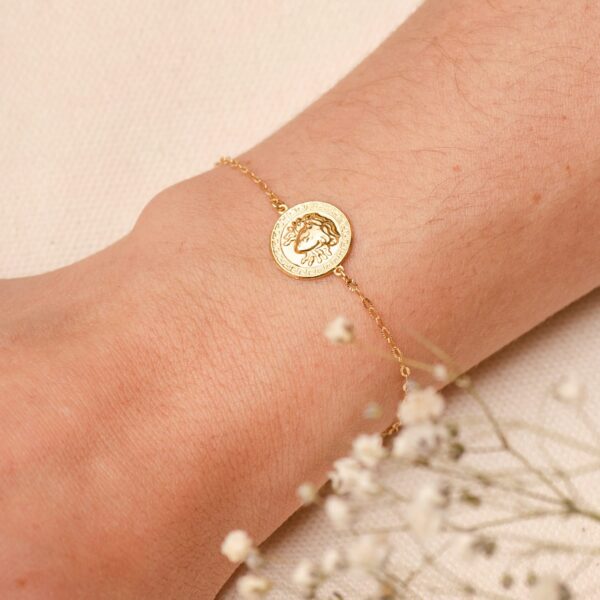 18K PULSERA ORO AMARILLO MEDUSA BRILLO 12MM CADENA TALLADA. LARGO: 18-3 CM - Imagen 2