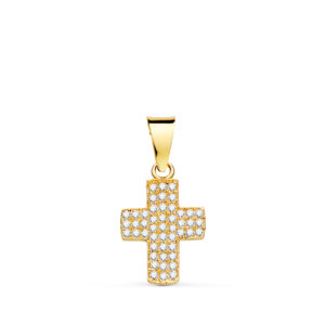 18K CRUZ ORO AMARILLO CON CIRCONITA BLANCAS. 14,5 X 9,5 MM