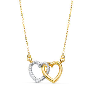 18K GARGANTILLA ORO BICOLOR DOS CORAZONES 13X9 MM. CADENA FORZADA 42 3 CM