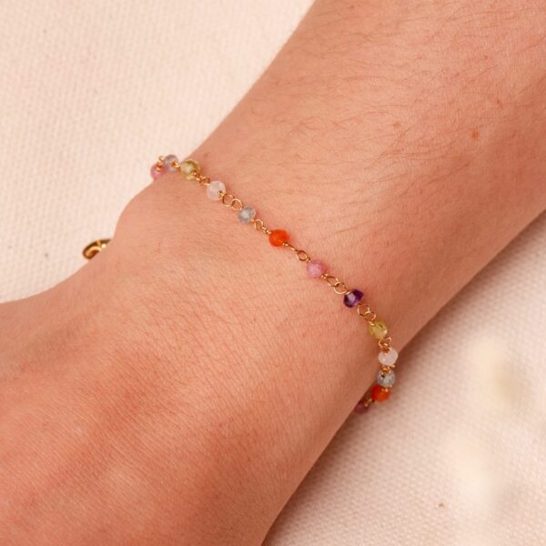 18K PULSERA ORO AMARILLO BOLAS COLORES 3MM. LARGO: 18.5 CM - Imagen 2