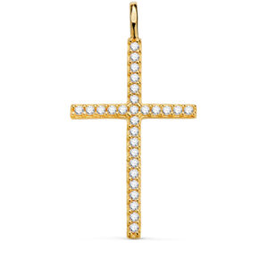18K CRUZ ORO AMARILLO CON CIRCONITA BLANCAS 37 X 19 MM. ANILLA FIJA