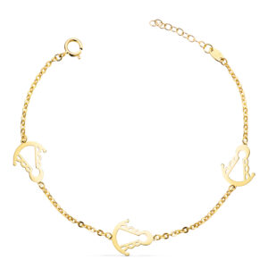 18K PULSERA ORO AMARILLO TRES SLIUETAS VIRGEN ROCIO 14X11 MM CON. LARGO: 15,5 3 CM