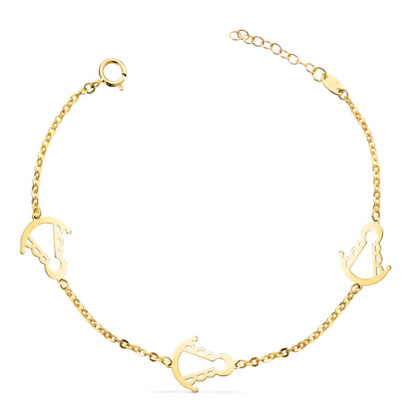 18K PULSERA ORO AMARILLO TRES SLIUETAS VIRGEN ROCIO 14X11 MM CON. LARGO: 15,5 3 CM