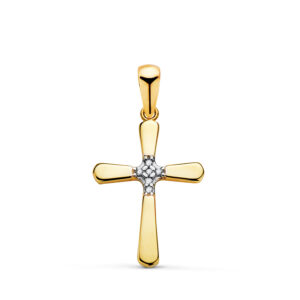 18K CRUZ ORO BICOLOR CON PARTE CENTRAL DE CIRCONITAS. MEDIDA: 18,5 X 12 MM