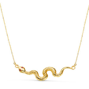 18K COLGANTE ORO AMARILLO SERPIENTE OJOS CIRCONITAS ROJAS 40X9 MM. CADENA FORZADA: 45-5 CM