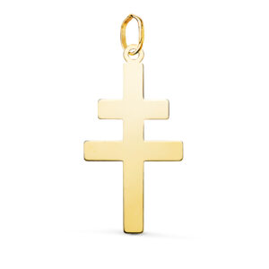 18K COLGANTE ORO AMARILLO CRUZ CARAVACA EN BRILLO. 28 X 14 MM
