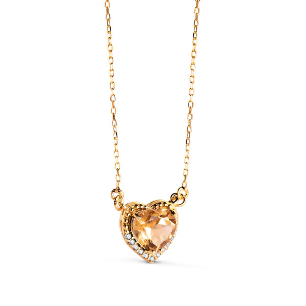 18K GARGANTILLA ORO AMARILLO CORAZON CITRINO 7MM CIRCONITAS CADENA 40-2CM - Imagen 2