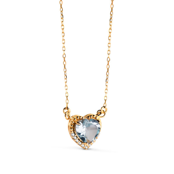 18K GARGANTILLA ORO AMARILLO CORAZON TOPACIO AZUL 7MM CIRCONITAS CADENA 40-2CM - Imagen 2