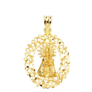 18K MEDALLA ORO AMARILLO VIRGEN DESAMPARADOS CERCO CALADO 28X21 MM