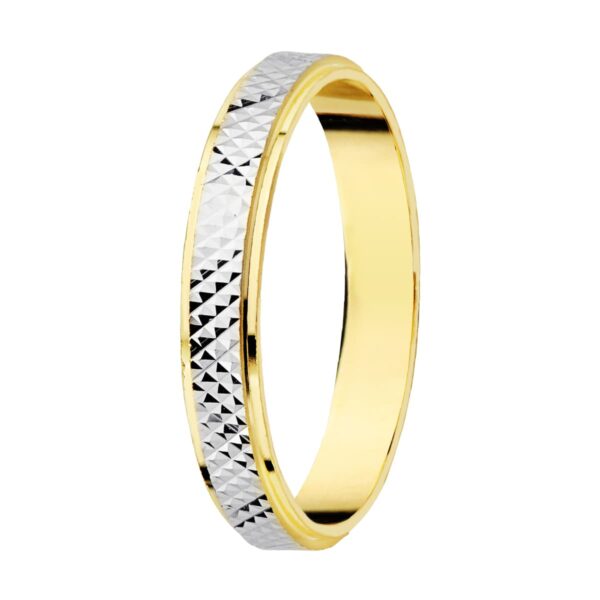 18K ALIANZA ORO BICOLOR TALLADA Y BORDES EN BRILLO. ANCHO: 3 MM. TALLA: 16
