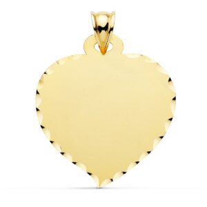 9K PLACA CHAPA CORAZON GRANDE ORO AMARILLO 32X28 MM BORDE TALLADO