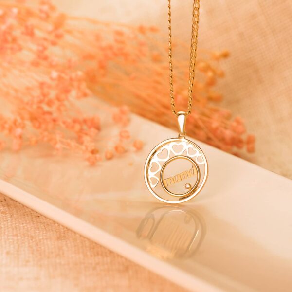 18K COLGANTE ORO AMARILLO CORAZONES Y CIRCULO CON MAMA 20 MM - Imagen 2