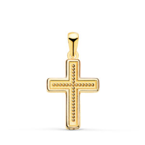 18K CRUZ ORO AMARILLO CON INTERIOR DE BOLITAS. 19 X 13 MM