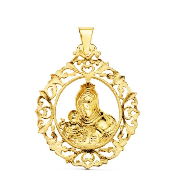 18K MEDALLA ORO AMARILLO VIRGEN DEL CARMEN ORLA FILIGRANA 37X30 MM - Imagen 2