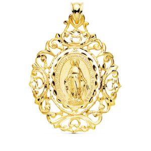 18K MEDALLA ORO AMARILLO VIRGEN DE LA MILAGROSA CERCO 46X35 MM