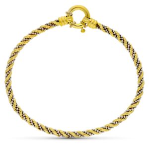 18K PULSERA CORDON ORO BICOLOR CON CADENAS Y BOLITAS. 3.5M