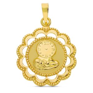18K MEDALLA ORO AMARILLO NIÑO Y RELOJ 26X22 MM
