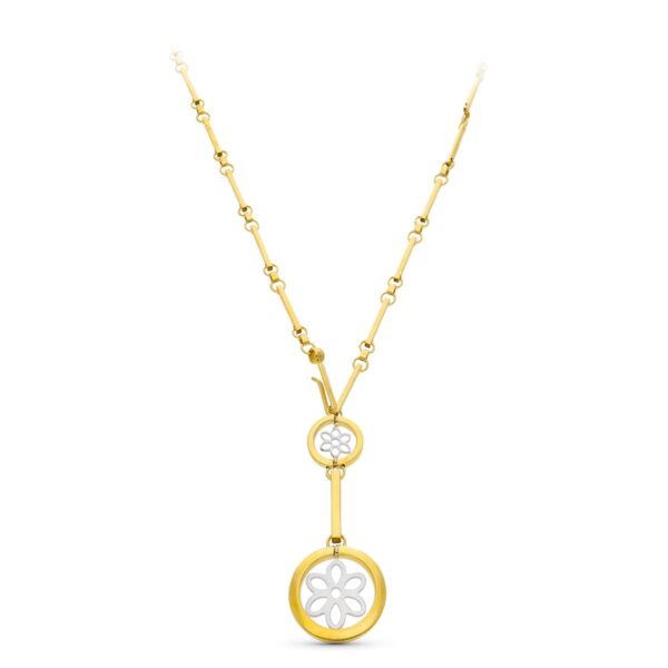 18K GARGANTILLA ORO BICOLOR CIRCULOS Y FLOR 45CM