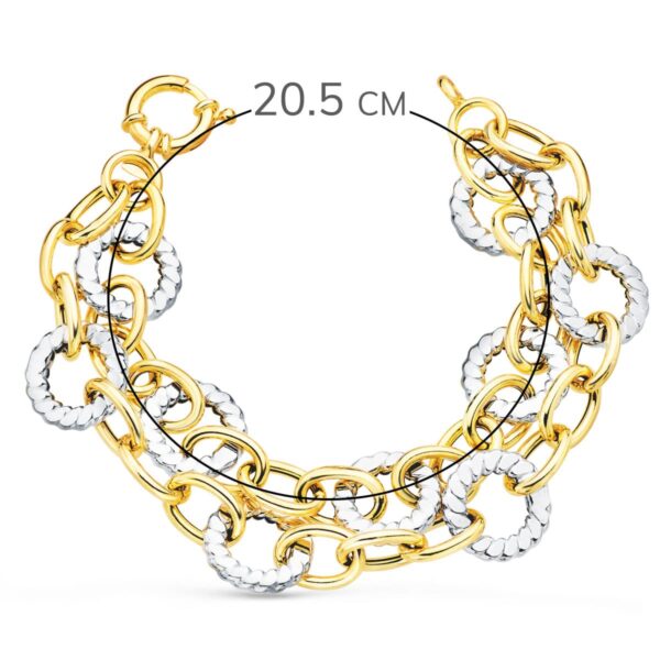 18K PULSERA ORO BICOLOR DOBLE CADENA HUECA MOTIVOS REDONDOS 20.5 CM - Imagen 2