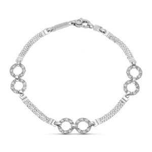 18K PULSERA ORO BLANCO TRAMOS Y CIRCULOS CON CIRCONITAS18.5 CM