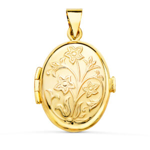 18K GUARDAPELO DIJE PORTAFOTOS OVAL ORO AMARILLO LABRADO. 26X21 MM