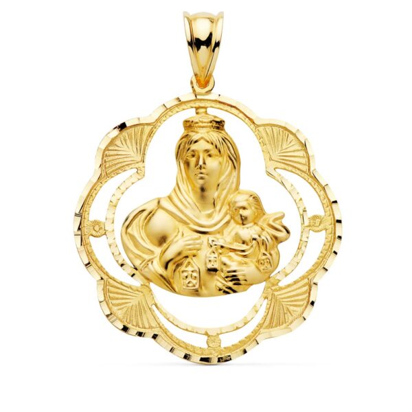18K MEDALLA ORO AMARILLO VIRGEN DEL CARMEN PANDERETA 32X28 MM