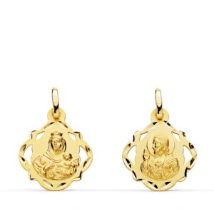 18K ESCAPULARIO ORO AMARILLO ORO AMARILLO VIRGEN DEL CARMEN Y CORAZON DE JESUS 16 MM