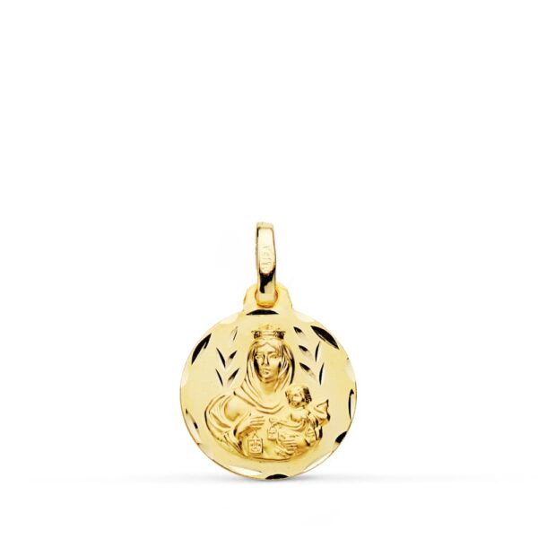 18K MEDALLA ORO AMARILLO TALLADA VIRGEN DEL CARMEN 14 MM