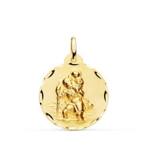 18K MEDALLA ORO AMARILLO SAN CRISTOBAL TALLADA 22 MM