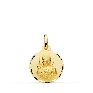 18K MEDALLA ORO AMARILLO CRISTO SAGRADO CORAZON DE JESUS TALLADA 16 MM