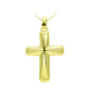 18K CRUZ ORO AMARILLO HUECA LISA 37X26 MM