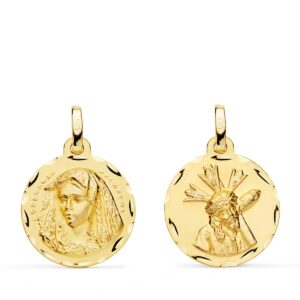 18K ESCAPULARIO ORO AMARILLO VIRGEN MACARENA Y GRAN PODER TALLADA 18 MM