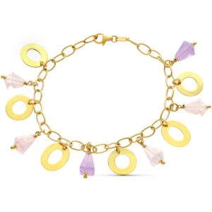 18K PULSERA ORO AMARILLO CIRCULOS Y PIEDRAS DE COLORES.