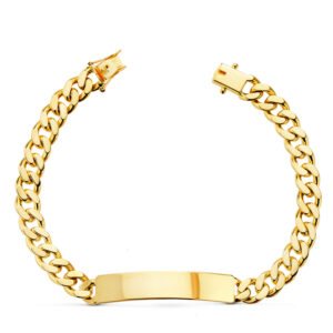 18K PULSERA ESCLAVA ORO AMARILLO MACIZA BARBADA ANCHO: 7MM. LARGO: 21CM PLACA CHAPA: 40X8MM
