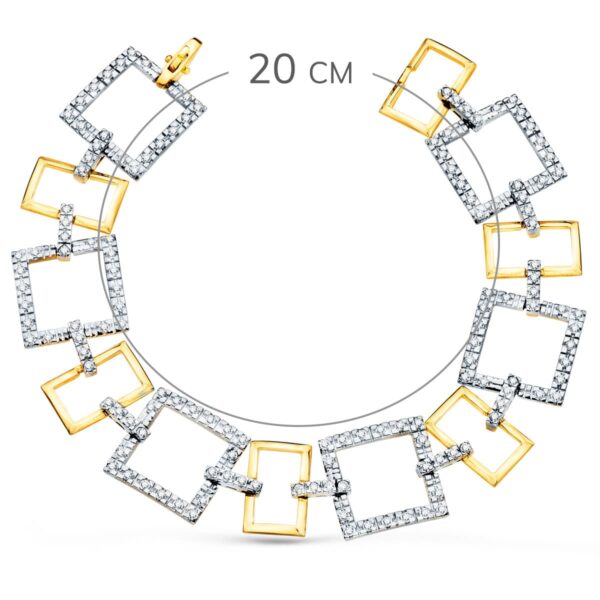18K PULSERA ORO BICOLOR ESLABONES CUADRADOS Y MOTIVOS CON CIRCONITA 20CM - Imagen 2