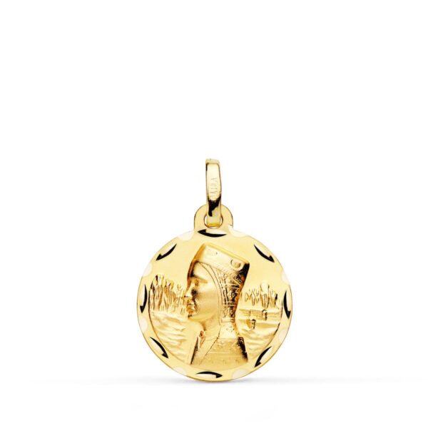 18K MEDALLA ORO AMARILLO VIRGEN MONTSERRAT 16 MM TALLADA