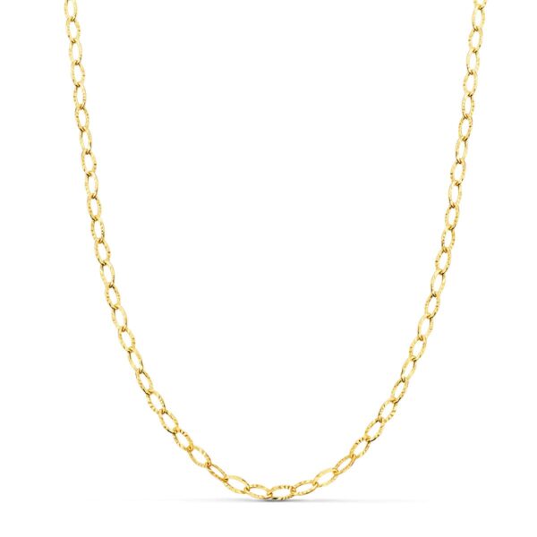 18K CADENA ORO AMARILLO FORZADA TALLADA HUECA LARGO 40CM ANCHO 2.5 MM