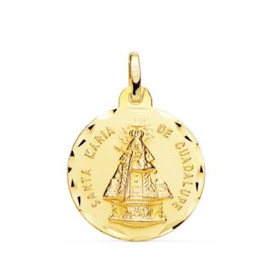 18K MEDALLA ORO AMARILLO VIRGEN SANTA MARIA DE GUADALUPE TALLADA 20 MM