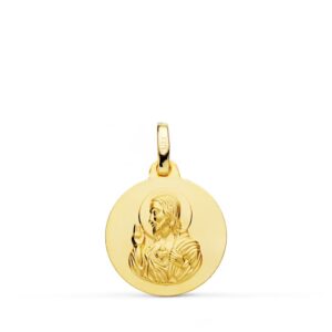 9K MEDALLA ORO AMARILLO CORAZON DE JESUS LISO 14 MM