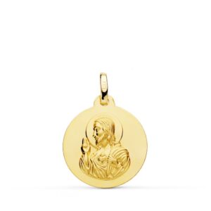 18K MEDALLA ORO AMARILLO CRISTO SAGRADO CORAZON DE JESUS LISO 18 MM