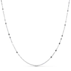 18K CADENA MACIZA ORO BLANCO ESLABONES PLANOS TALLADOS 1.5 MM 40CM
