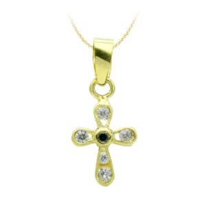 18K CRUZ ORO AMARILLO CIRCONITA 14X9 MM