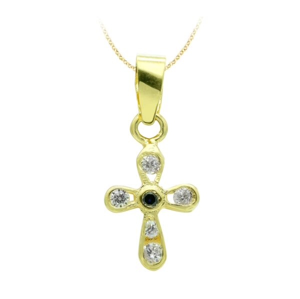 18K CRUZ ORO AMARILLO CIRCONITA 14X9 MM