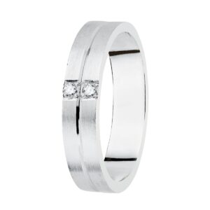 18K ALIANZA ORO BLANCO MATIZADA 2 DIAMANTES 0.06 QTS. ANCHO: 4MM. TALLA: 10