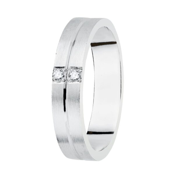 18K ALIANZA ORO BLANCO MATIZADA 2 DIAMANTES 0.06 QTS. ANCHO: 4MM. TALLA: 13