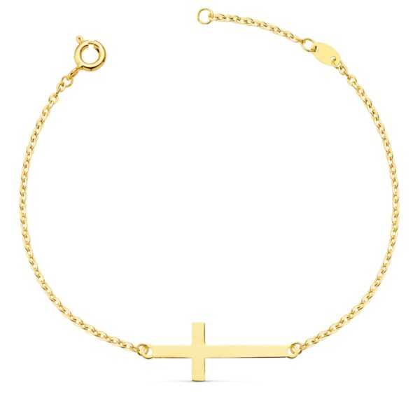 18K PULSERA ORO AMARILLO CRUZ 30X11 MM CADENA FORZADA 19 2 CM
