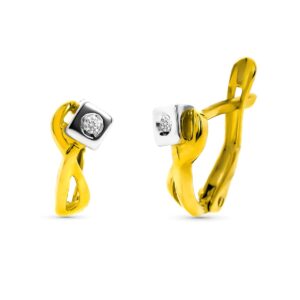 18K PENDIENTES ORO BICOLOR CON DIAMANTES TALLA BRILLANTE CIERRE CATALAN