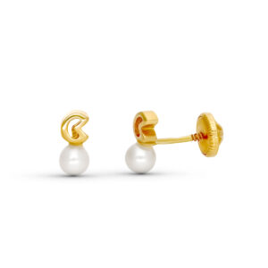 18K PENDIENTES ORO AMARILLO PERLA 7X3 MM TUERCA