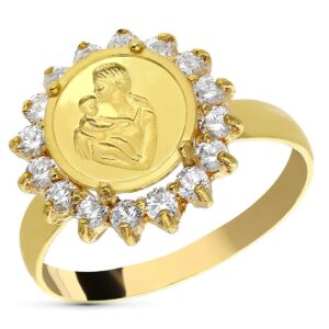 18K SORTIJA ORO AMARILLO MONEDA MADRE CON CIRCONITAS. ANCHO: 15 MM